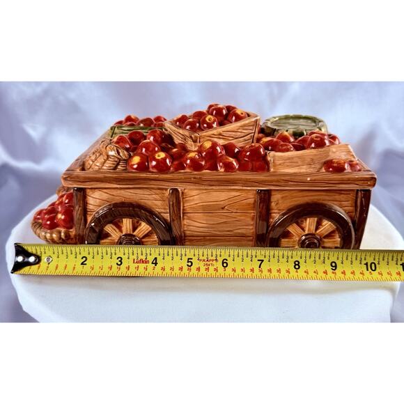 Yankee Candle Ceramic Apple Wagon Cart Box & Lid 6 Tealights Red Cups Retired - Picture 13 of 14